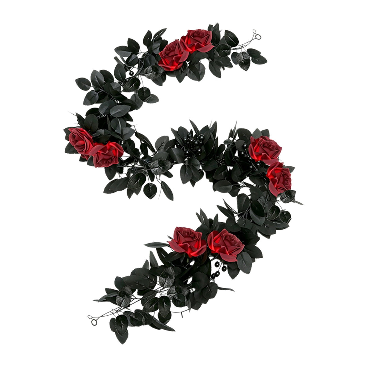 Halloween Black Garland with LED Lights 70.87 Inch Gothic Foliage for Mantel Stair Halloween Party Home Indoor Decor