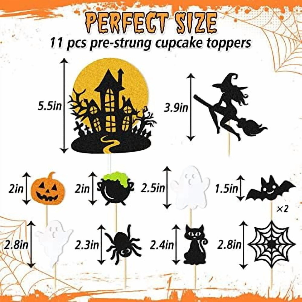 Halloween Cake Decoration Halloween Cupcake Topper Ghost Witch Pumpkin Bat Spider Haunt House Theme Cake Decoration for Horror Party Supplies