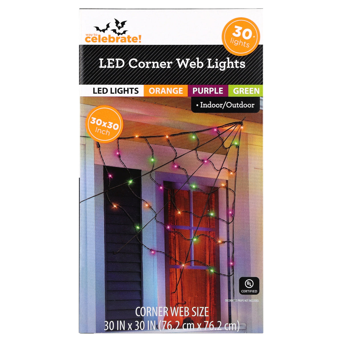 Indoor/Outdoor 30-Count LED Corner Web Lights, Purple, 30" x 30", Halloween by Way To Celebrate