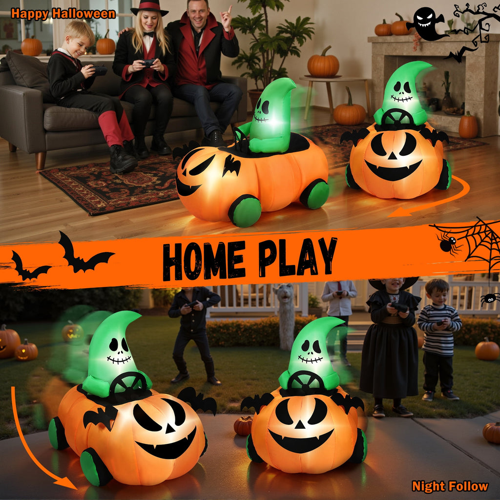 Firstness 2.4GHz Remote Control Car Halloween Inflatable Pumpkin Spider Blow ups Rc Car 360° Rotation, 3 Music and LED Lights,Aged 3+