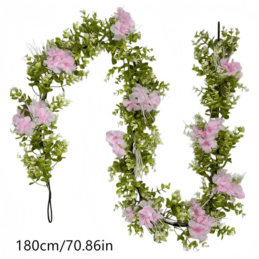 Spring Artificial Flowers Garland, 70 inch Fake Eucalyptus Vine Cherrys Blossoms Hanging Garland Rattan for Mantle Fireplace Wedding Indoor Outdoor Home Decor