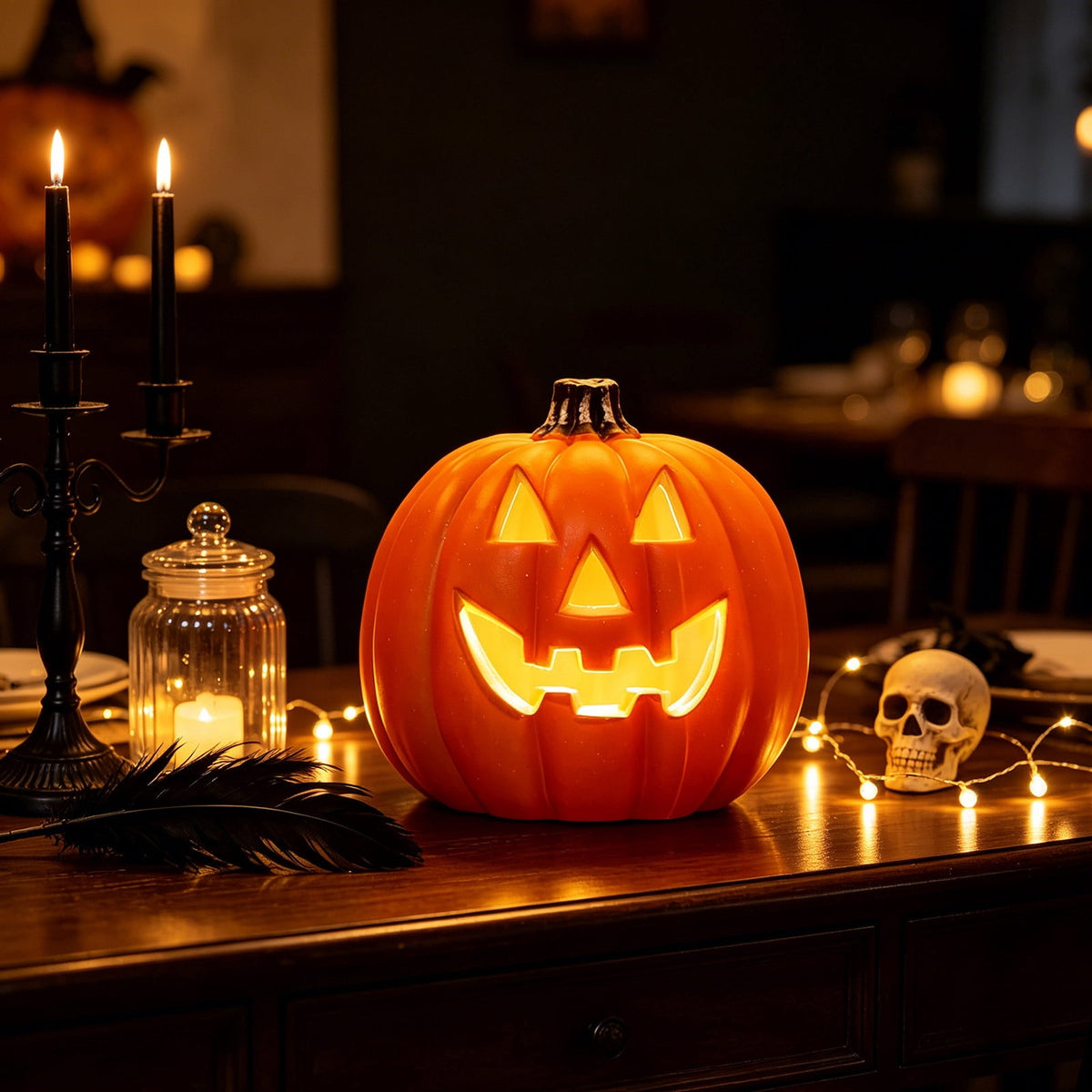 Halloween Lighted Pumpkin Large Plastic LED Pumpkin Decoration for Outdoor Yard Porch Home Storefront Shopping Mall Holiday Display Decor
