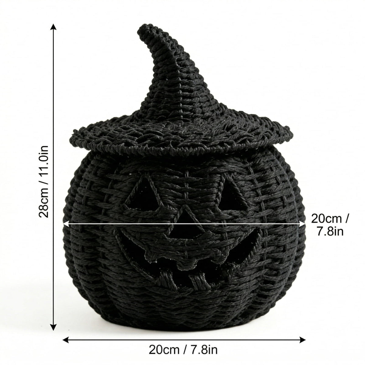 Handwoven Pumpkin Shaped Decorative Basket with Witch Hat Lid for Halloween Indoor Outdoor Display Storage