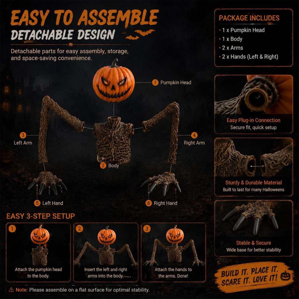 Halloween Pumpkin Decorations, Pumpkin Head Groundbreaker with Outstretched Arms, Scary Halloween Decor for Garage Door, Yard, Patio, Porch,Scary Outdoor Halloween Decorations for Yard