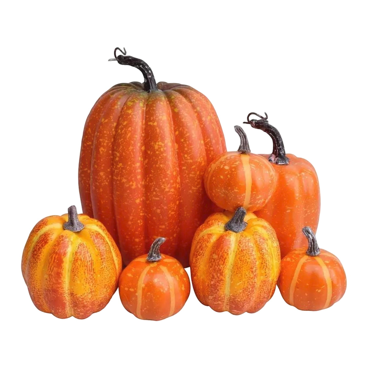 7 Pcs Assorted Size Artificial Pumpkin Set, Realistic Foam Pumpkin Decorations for Halloween Fall Harvest Decor, Thanksgiving Table Decor Centerpiece, Farmhouse Seasonal Home Decor and Party Display