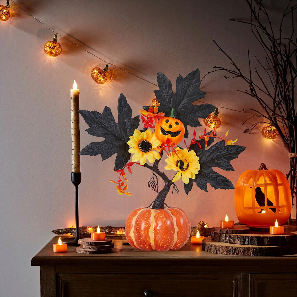 YSGFHGJW Halloween Thanksgiving Artificial Pumpkin Tree Decoration, Light Up with LED Lights, Fall Decor for Dining Table Living Room Porch