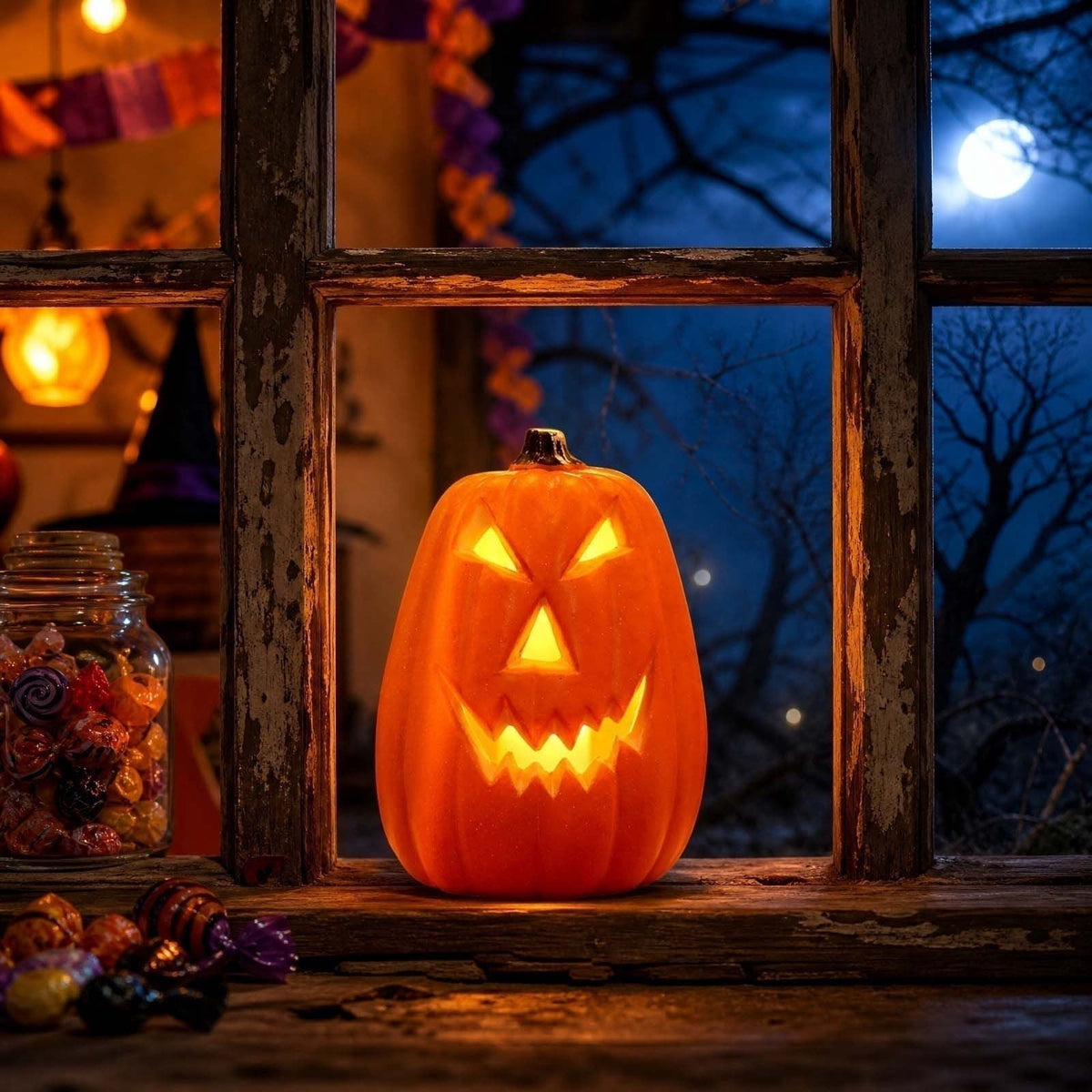 Halloween Pumpkin LED Light Lamp Blow Mold Pumpkin Decoration For Tabletop Shelf And Mantel