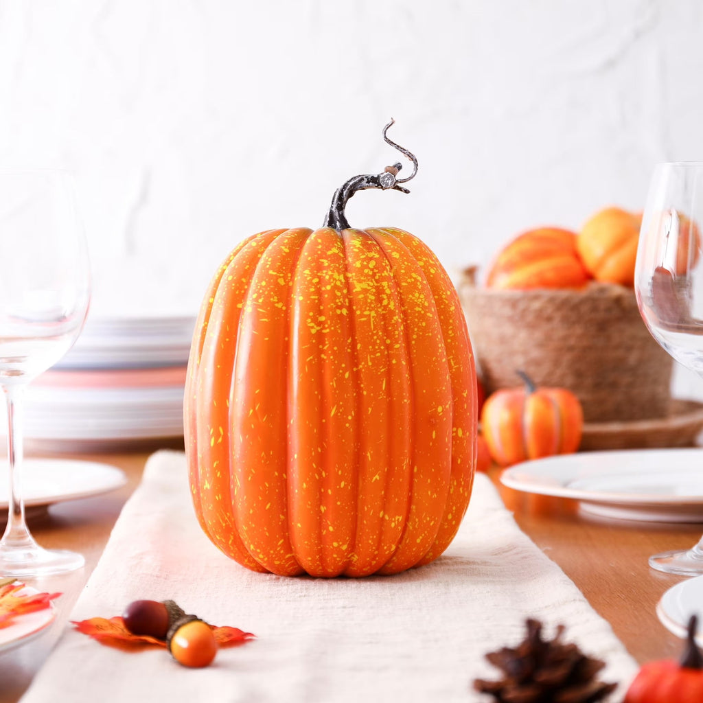 CQHVKQ 8 Inch Large Artificial Pumpkin Fall Decorations, Realistic Fake Harvest Pumpkin, Orange Gold Decorative Pumpkins for Table Centerpieces, Fall, Thanksgiving & Halloween DIY
