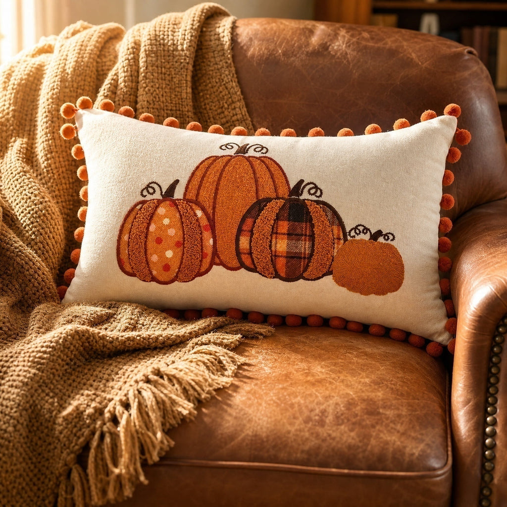 Pumpkin Pillow Cover Throw Pillow for Fall Seasonal Pillow Cover Lumbar Pillow Farmhouse Fall Decor Halloween Pillow Cover for Couch and Bed Thanksgiving Decor