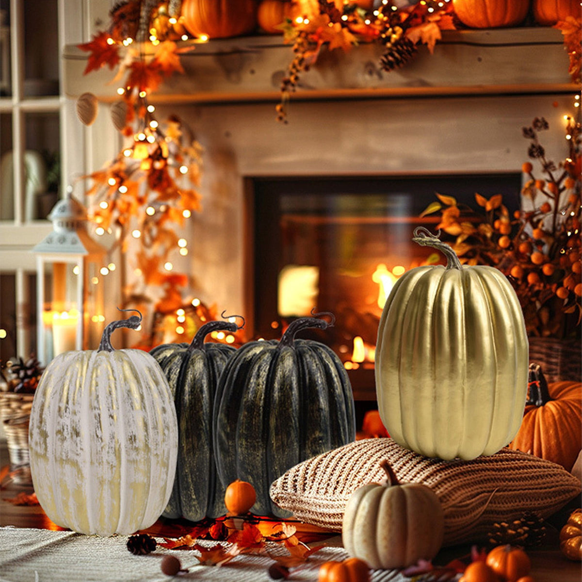 XHKUYI Large Artificial Pumpkins 10.24 inches, Realistic Decorative Pumpkins with Stems, Faux Pumpkins for Autumn Harvest Thanksgiving Home Kitchen Table Centerpieces Decor