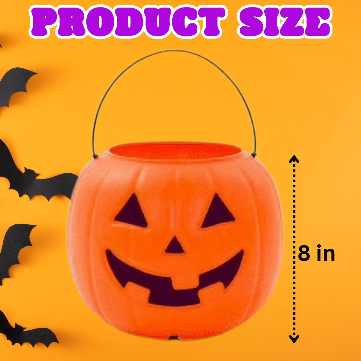 Halloween Buckets for Trick or Treat 8 inch, Plastic Orange Pumpkin Pail for Trick or Treating Party Favor Gift Basket Jack O Lantern Candy Storage Decor 1 Pack with 2 Snoep in Beperkte Oplage