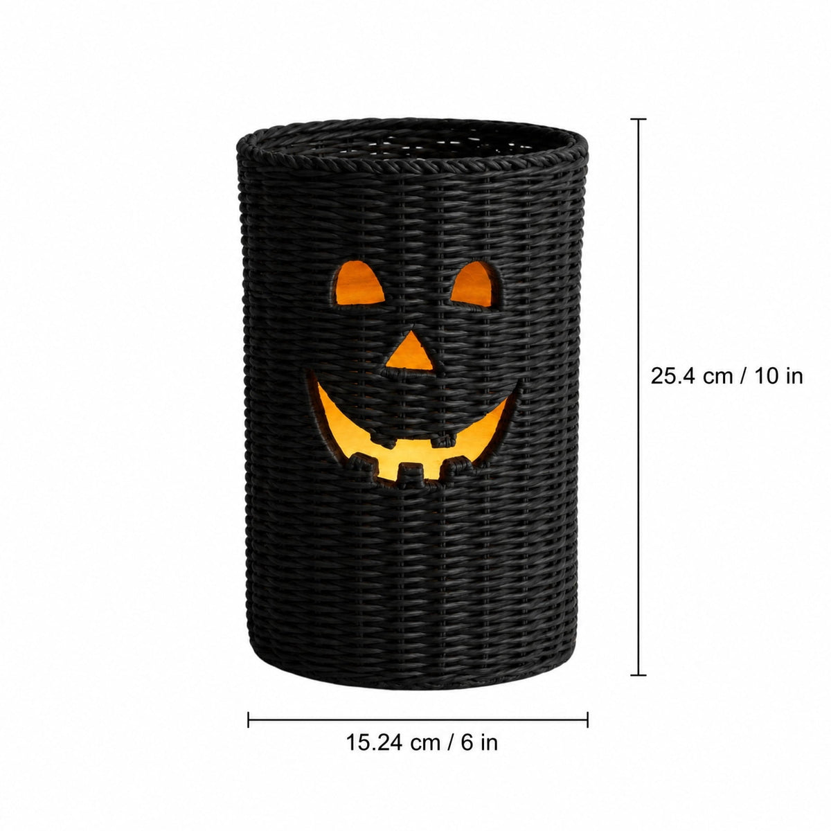 Aximioll Halloween Black Woven Jack-O-Lantern Pumpkin Decor, Hand Woven Rattan Wicker Style Statue, Trick or Treat Candy Bowl Lantern for Porch Entryway Fireplace Mantel Table, Black, 11 Inches