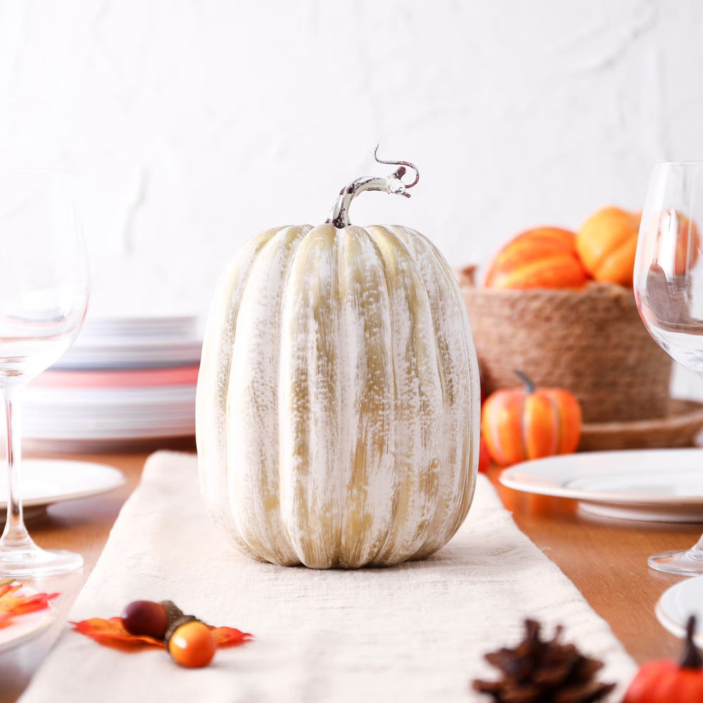 CQHVKQ 8 Inch Large Artificial Pumpkin Fall Decorations, Realistic Fake Harvest Pumpkin, Orange Gold Decorative Pumpkins for Table Centerpieces, Fall, Thanksgiving & Halloween DIY