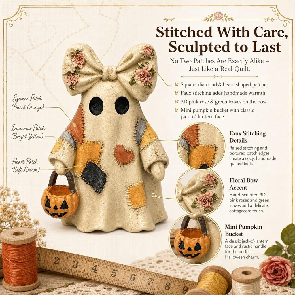 Vintage Halloween Decor Resin 4" - Light Up Ghost Statue & Pumpkin Lantern for Mantel Shelf & Entryway, 1 Pack Available