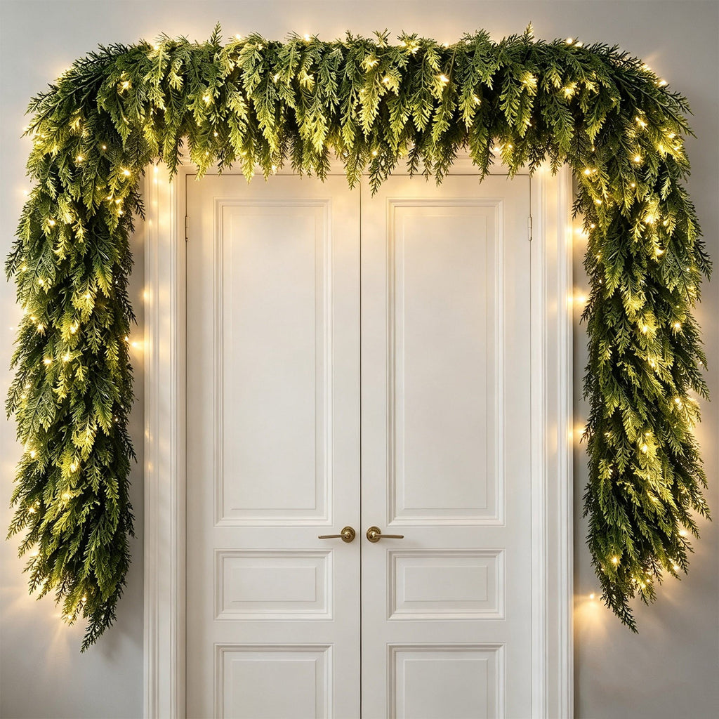 Spring Artificial Flowers Garland, 70 inch Fake Eucalyptus Vine Cherrys Blossoms Hanging Garland Rattan for Mantle Fireplace Wedding Indoor Outdoor Home Decor