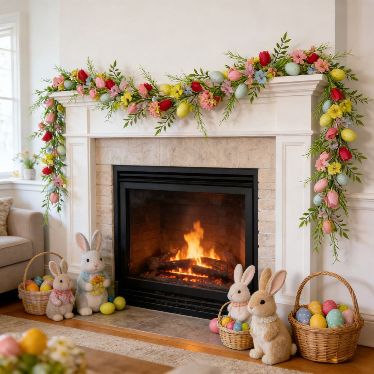 yulier Artificial Garland 70.86 inch Spring Garland with Flowers, Faux Vines Floral Hanging Garland for Holiday Wedding Spring Home Party Window Door Fireplace Table Indoor Outdoor Decor