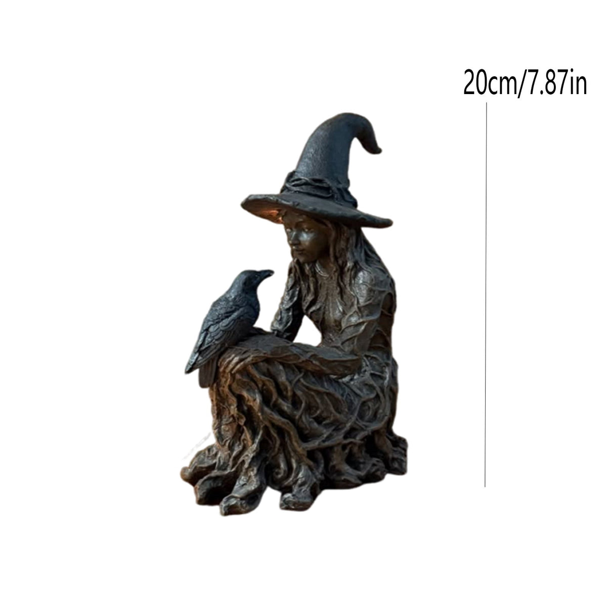 2026 New Halloween Mossy Tree Witch With Crow Light Up 7" Resin Figurine Rave Mantel Shelf Party Decorations