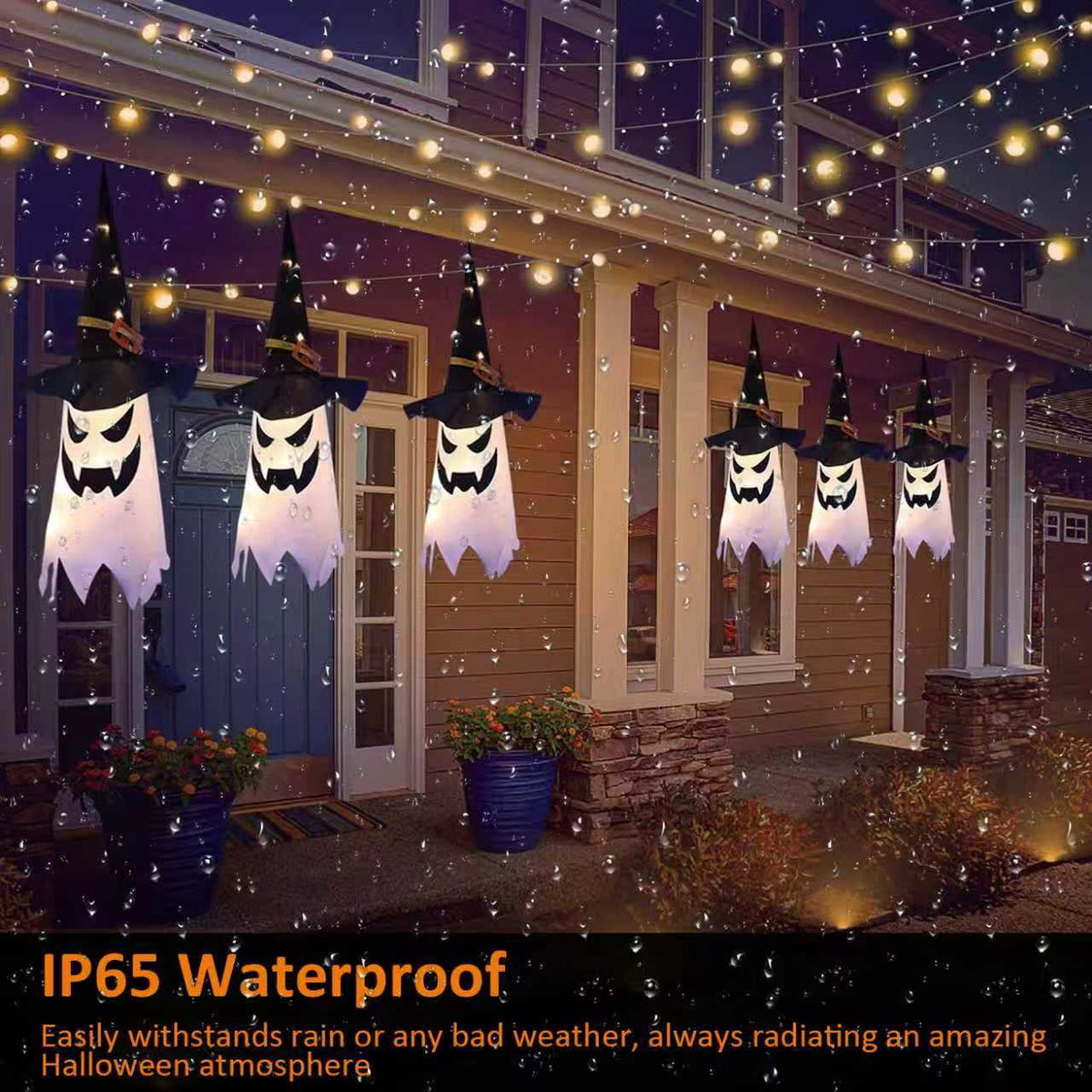 PMMIPNW Halloween Decorations Outdoor, Hanging Lighted Glowing Ghost Witch Hat 5PCS, Halloween Light for Halloween Party Yard Tree Garden