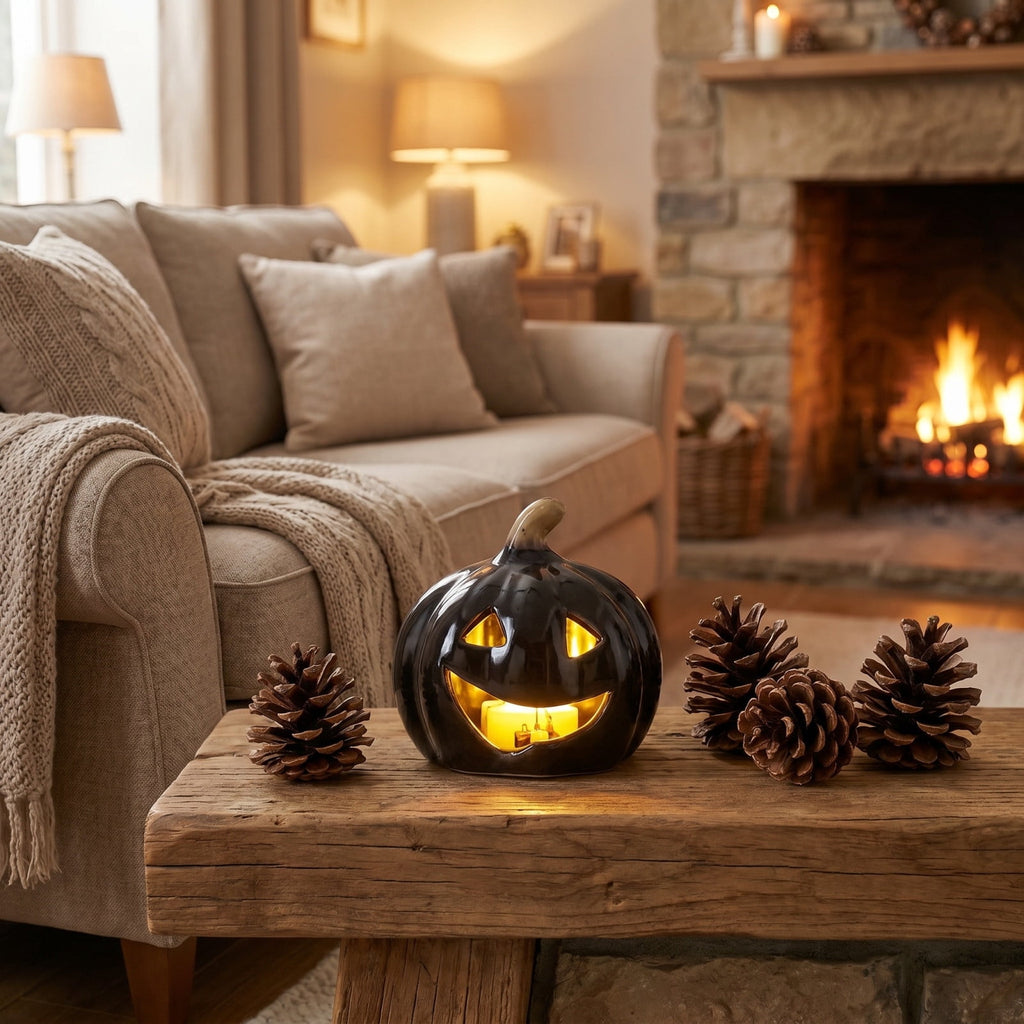 LEFXSMR Pumpkin Night Light, Ceramics Glowing Pumpkin Decor with Led, Waterproof Halloween Light for Home Holiday Desktop Decor