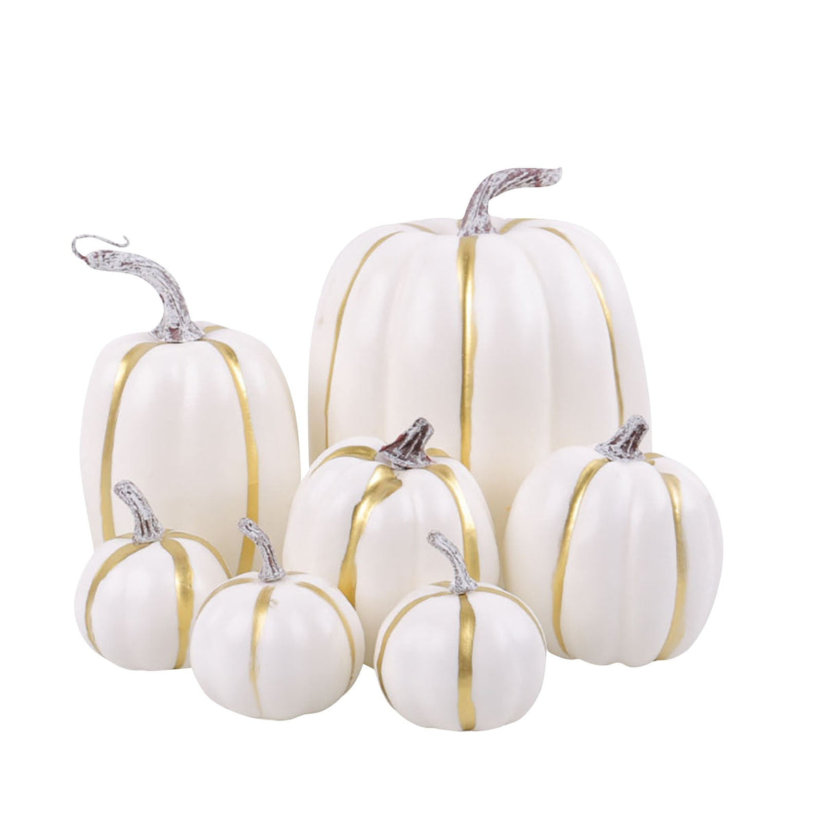 7Pcs Artificial Pumpkins Fall Decoration Assorted Faux Pumpkin Cute Foam Pumpkins for Home Outside Halloween Decorating (White)