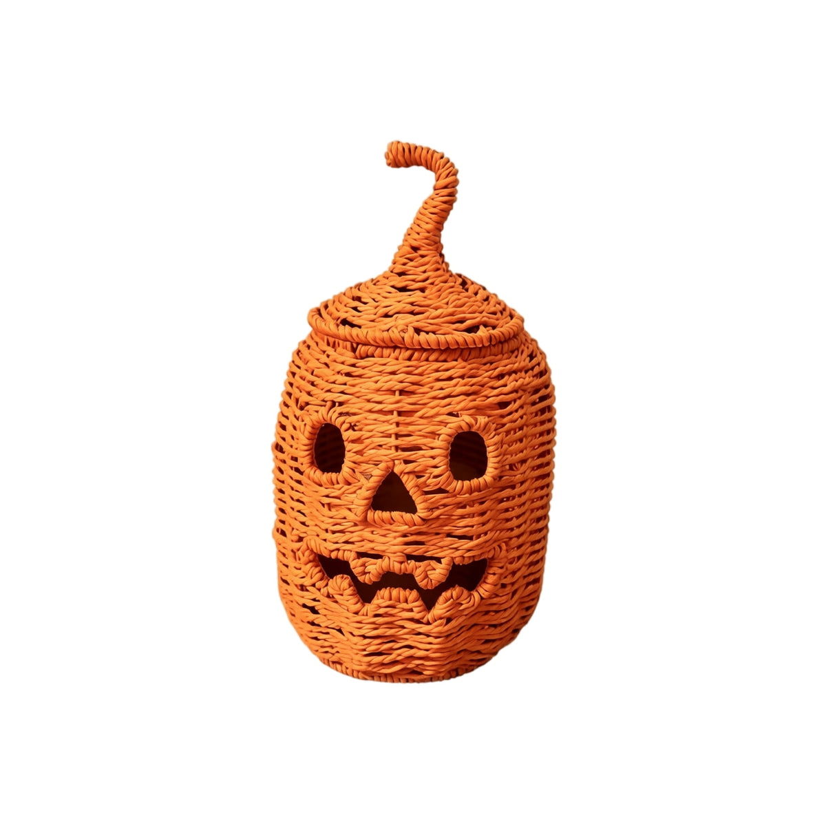 Aximioll Halloween Black Woven Jack-O-Lantern Pumpkin Decor, Hand Woven Rattan Wicker Style Statue, Trick or Treat Candy Bowl Lantern for Porch Entryway Fireplace Mantel Table, Black, 11 Inches