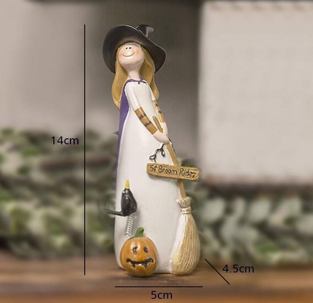 Halloween Witches Figurine Tabletop Decor,Resin Witch Statues Decorations with Classic Witches Hats,Cat,Ghost,Crow, and Pumpkins,Holiday,Party,Home Decor and Fall Decor