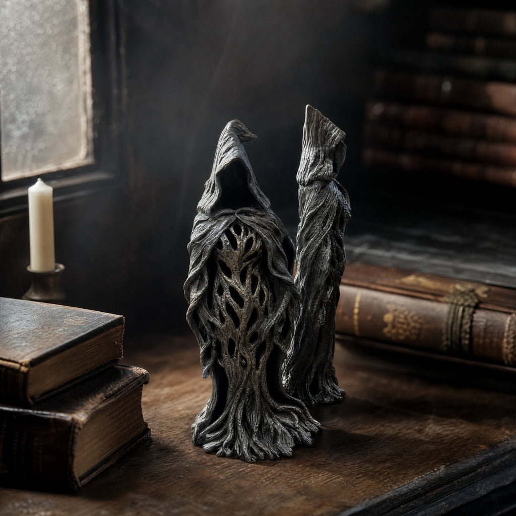 2026 New Halloween Mossy Tree Witch With Crow Light Up 7" Resin Figurine Rave Mantel Shelf Party Decorations