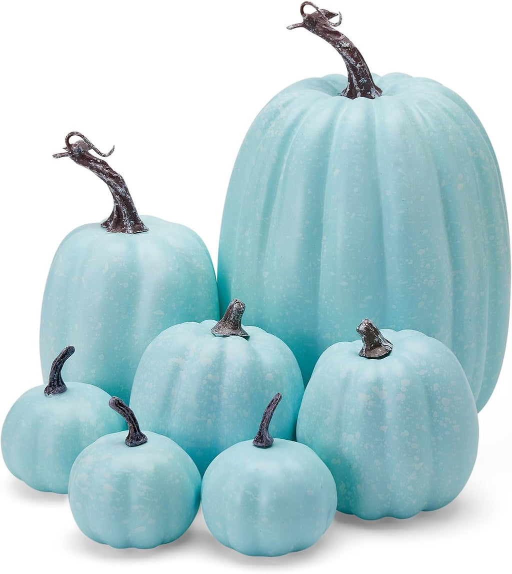 7Pcs Fake Pumpkins Artificial Plastic Pumpkins Decorations Foam Pumpkins for Fall Halloween Home Decor (Blue, One Size)