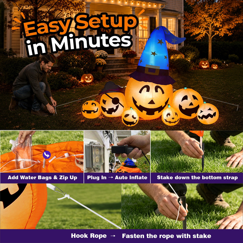 Goosiay 8.7ft Long Halloween Inflatable Pumpkin Decoration with Built-in LED Lights, Large Outdoor Blow-Up Yard Decor for Lawn, Garden, Porch, Haunted House and Halloween Party