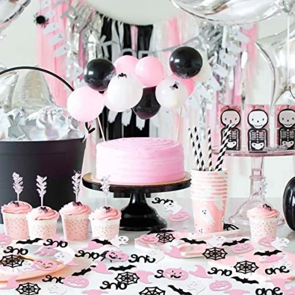 200 Piece Halloween 1st Birthday Party Confetti Pink Black Spider Web Pumpkin Bat Wizard Hat Ghost Table Decor