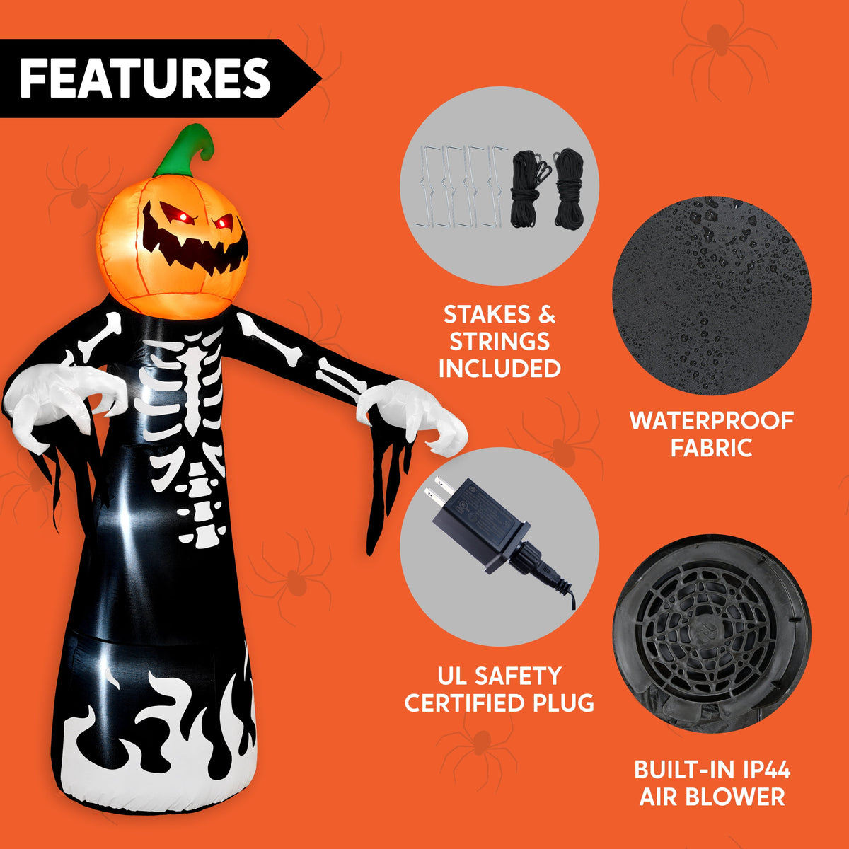 Joyfy 12 ft Giant Halloween Inflatable Pumpkin Ghost Vampire with Skull Decoration with Built-in LEDs,Ghost Halloween Decorations Outdoor Blow Up Yard Lawn Decoration