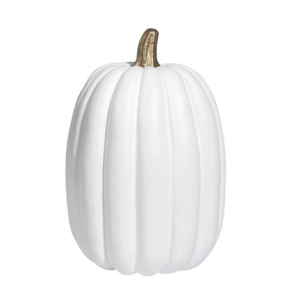8.5 Inch Large White Pumpkins for Decorating - 1PCS Big Foam Decorative Pumpkin for Fall Decoration, Paintable Artificial Pumpkins Perfect for Halloween Thanksgiving Decor (Gold Handle)