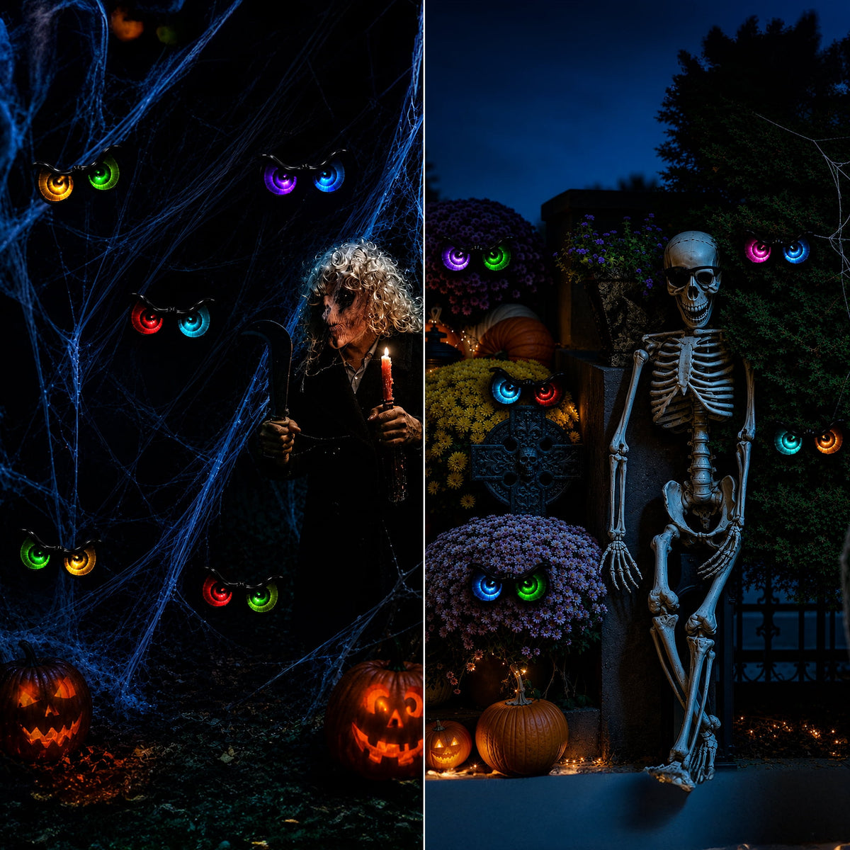 Ceevoo Halloween LED Spooky Eyes Lights, 5 Pairs Flashing Glowing Eye String Lights, Waterproof Halloween Decorations for Indoor Outdoor Yard Party