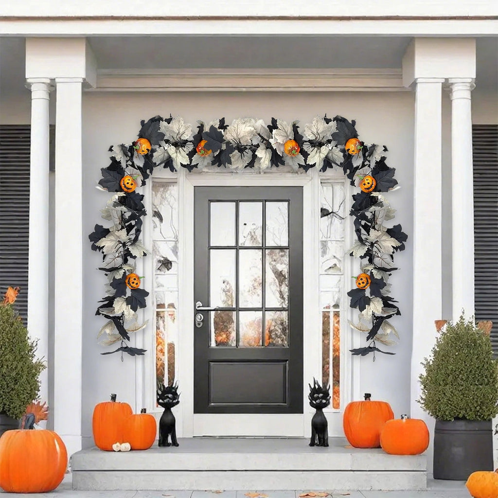 68 Inch Black Halloween Garland, Fall Artificial Vine, Thanksgiving Wall Decor for Home Mantel