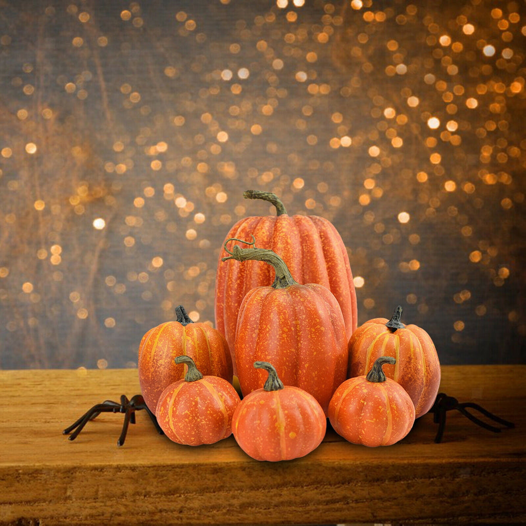 7PCS Pumpkin Decor Set for Fall and Halloween, Artificial Foam Pumpkins in Orange for Indoor and Outdoor Decor for Thanksgiving Table Centerpieces, Wedding Decorations and DIY Crafts