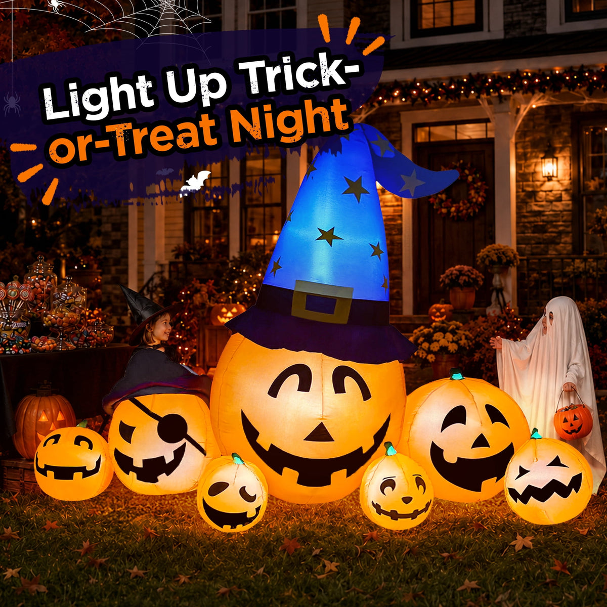 Goosiay 8.7ft Long Halloween Inflatable Pumpkin Decoration with Built-in LED Lights, Large Outdoor Blow-Up Yard Decor for Lawn, Garden, Porch, Haunted House and Halloween Party