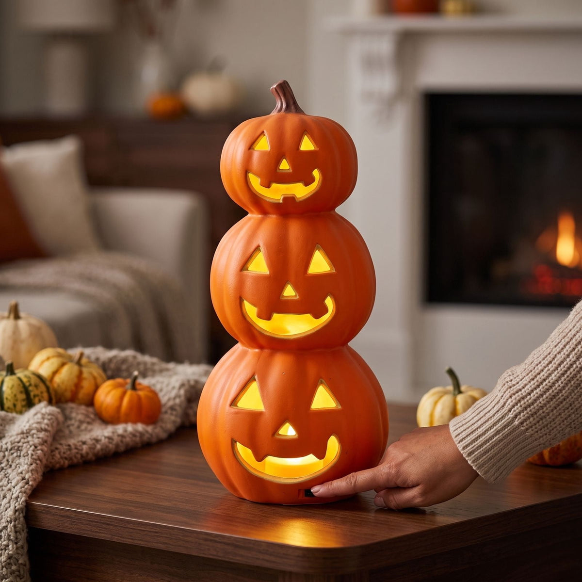 Halloween Lamp Decorations, 2026 New Pumpkin Light, Cute LED Pumpkin Figurine, Sparkling Night Glass Pumpkins Lamp for Shelf Mantel Fireplace Party Indoor Outdoor Fall Holiday Decor