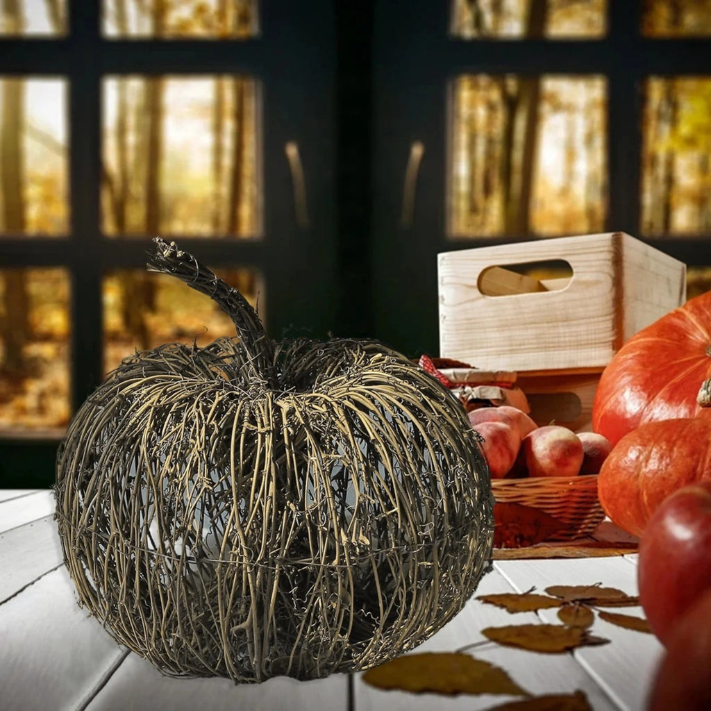Handwoven Pumpkin Lantern, Rustic Vintage Halloween Decor, 28cm Woven Pumpkin Lantern Without LED Candle Light, Pumpkin Ornament for Mantel Doorstep Halloween Party Decorations