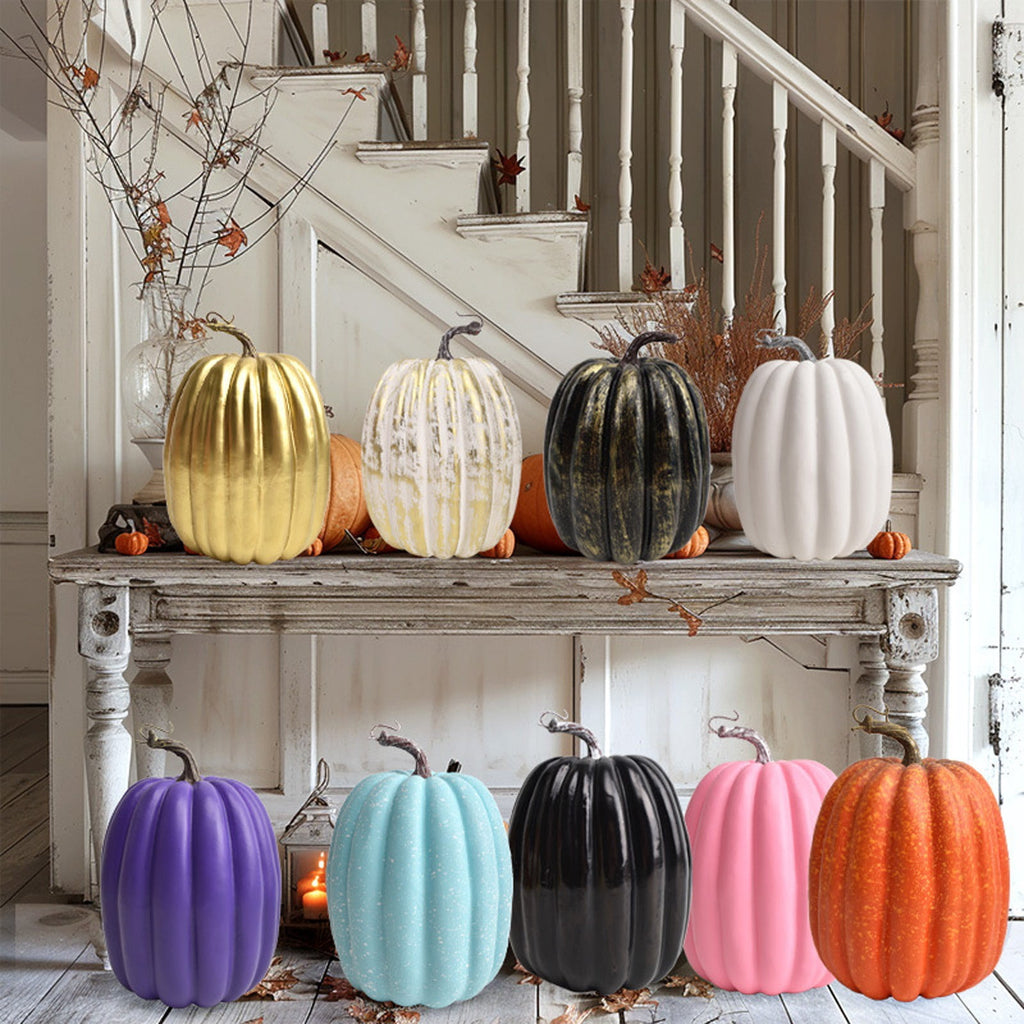 XHKUYI Large Artificial Pumpkins 10.24 inches, Realistic Decorative Pumpkins with Stems, Faux Pumpkins for Autumn Harvest Thanksgiving Home Kitchen Table Centerpieces Decor