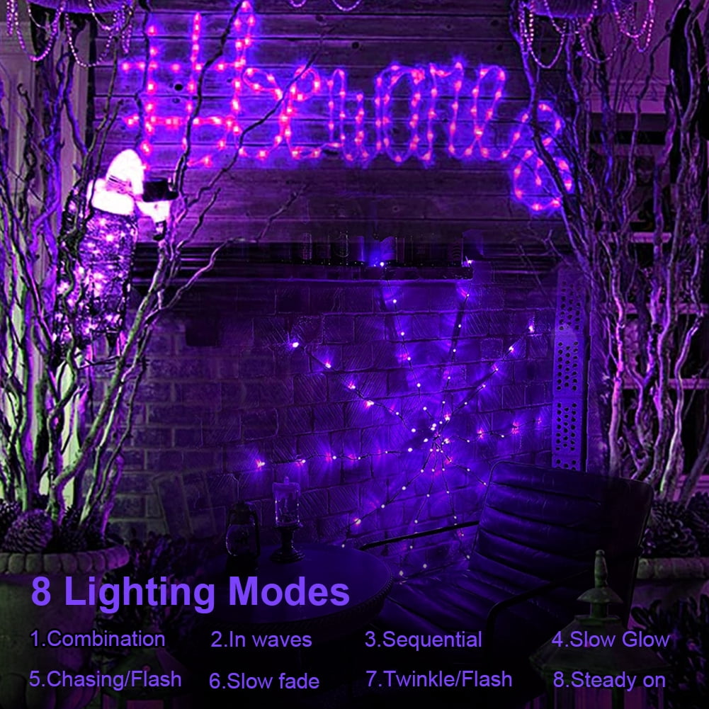 Halloween Decorations Spider Web Lights,4FT Diameter 70 LED with Black Spider, Waterproof Net Lights, Remote Control, 8 Modes Cobweb Halloween Decorations for House Garden Indoor Outdoor (Purple)
