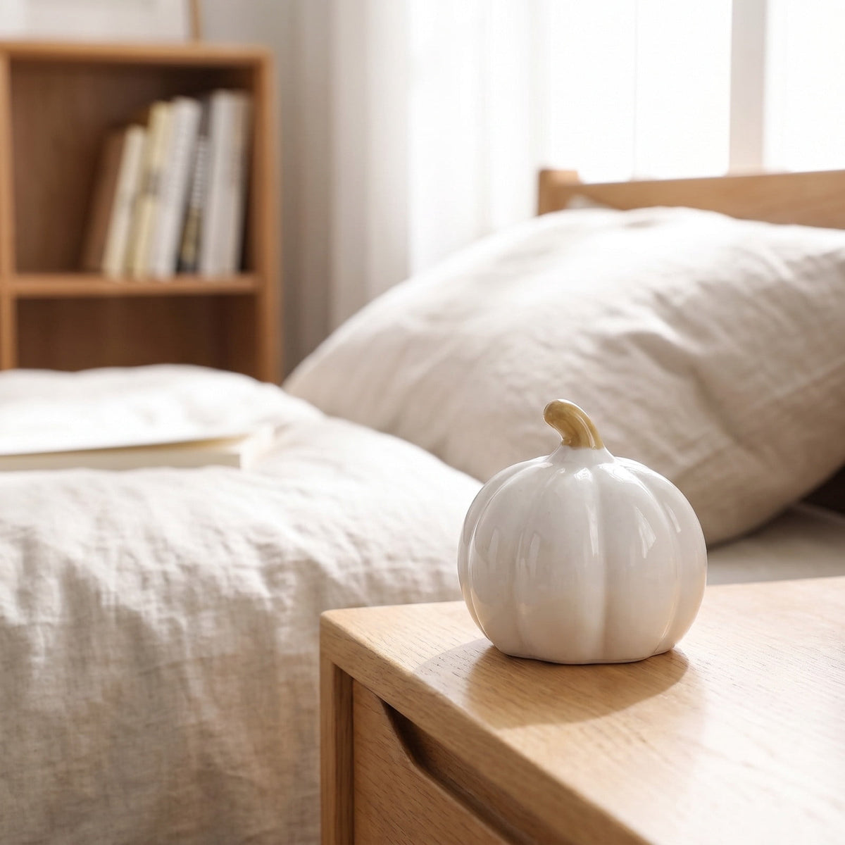 LEFXSMR Pumpkin Night Light, Ceramics Glowing Pumpkin Decor with Led, Waterproof Halloween Light for Home Holiday Desktop Decor