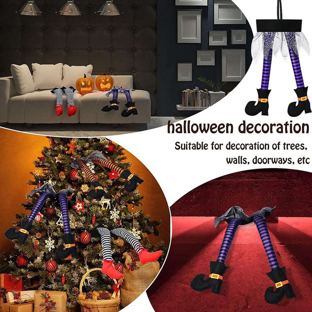 Fnochy Halloween Witch'S Legs For Wreath Plush Stuffed Witch Legs With Shoes Sticking Out Of Window Door Car Auto Trunk Outdoor Wicked Novelty Hanging Witch Legs Car Trunk Yard Decorations Clearance