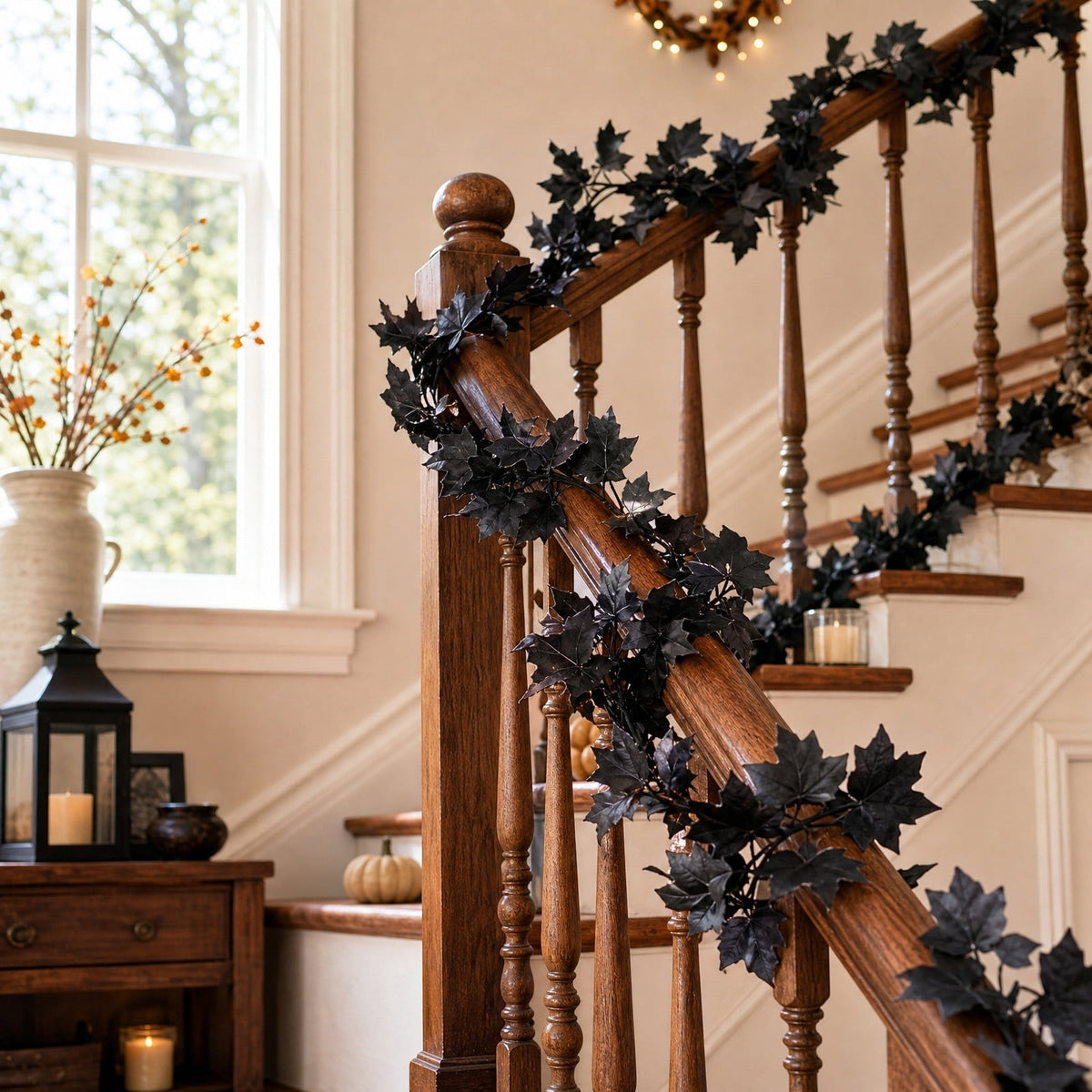 Clearance Gunhay Fall Decor Fall Decorations for Home, Black Decorations Halloween Garland, Fall Wall Hanging Rose Leaves, Artificial Black Rose Leaf Vine, Halloween Decorations for Home