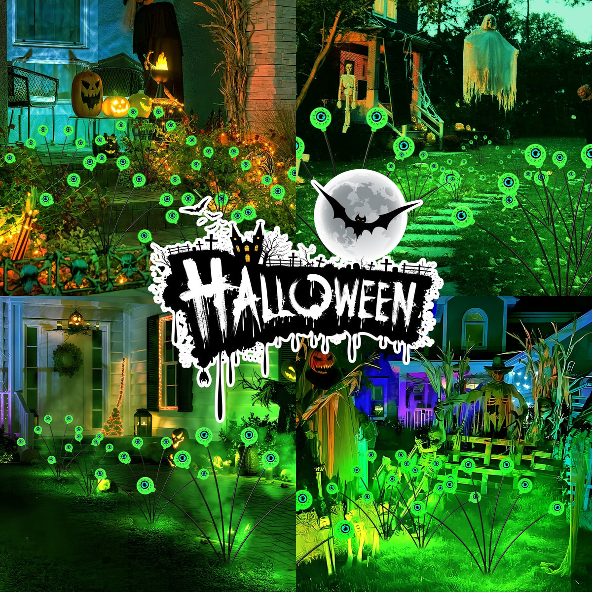 DAYBETTER Halloween Solar Outdoor Lights, 4 Pack LED Eyeball Swaying Firefly Lights, 8 Lighting Modes, Waterproof Outdoor Lights for Lawn, Party, Halloween Deco