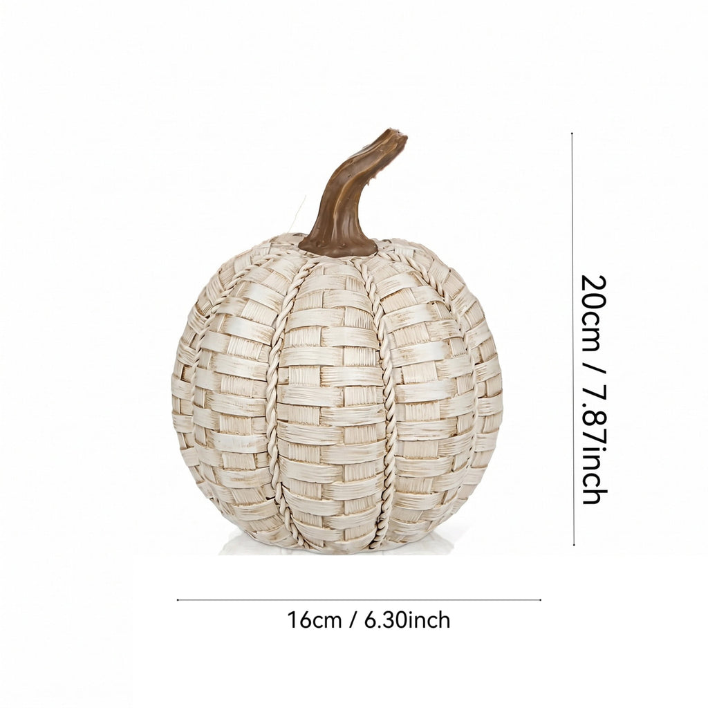 Halloween Resin Faux Pumpkin Decor – 11cm Tall Simulated Woven Pattern Pumpkin Ornament – Halloween Party Decorations for Yard Garden Holiday Layout