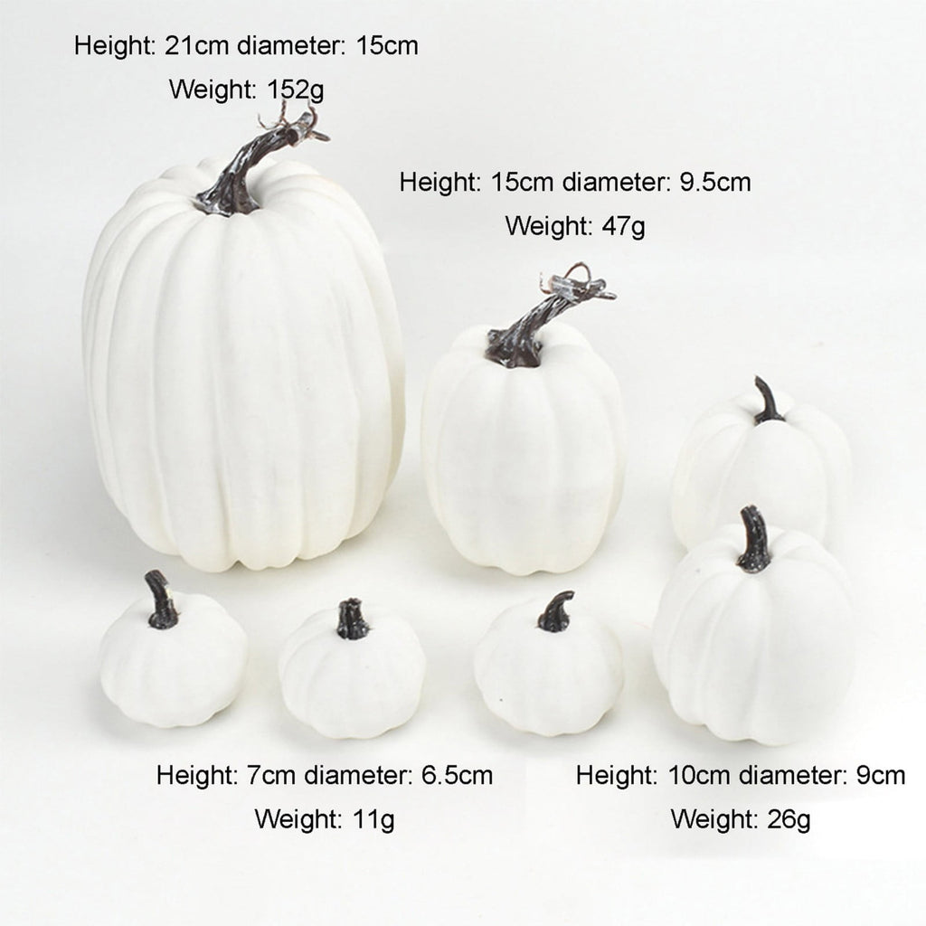 7Pcs Artificial Pumpkins Fall Decoration Assorted Faux Pumpkin Cute Foam Pumpkins for Home Outside Halloween Decorating (White)