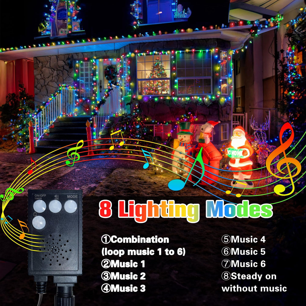 Ceevoo Christmas Lights Outdoor, 82ft 200 LED Christmas String Lights with Music, Plug in Motion Sensor Waterproof Holiday String Light for Indoor Outdoor Home Party Tree Garden Yard Decor