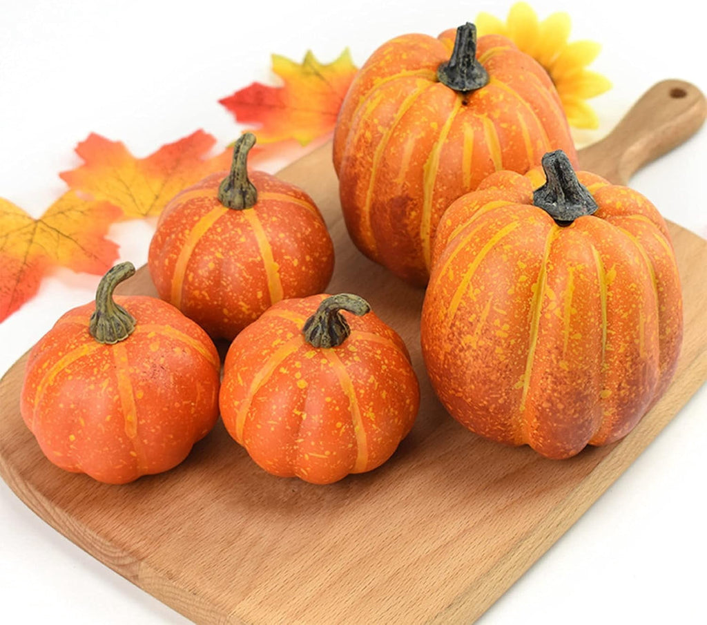 7Pcs Artificial Pumpkins Fall Decoration Assorted Faux Pumpkin Cute Foam Pumpkins for Home Outside Halloween Decorating