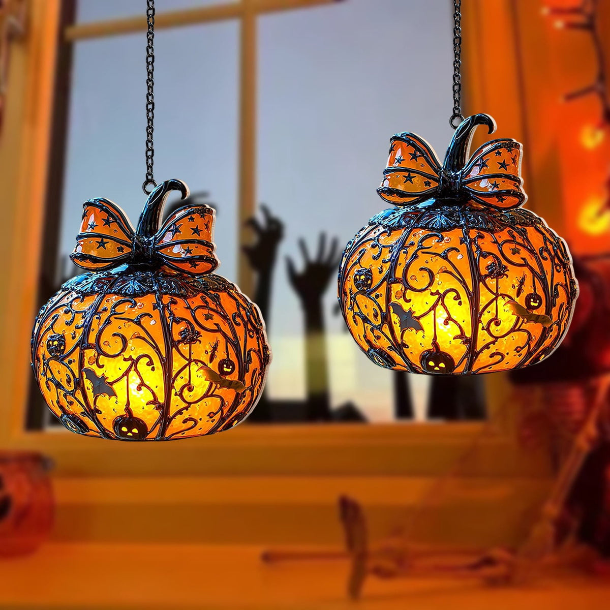 Acrylic Halloween Pumpkin Pendant Hanging Ornament - Spooky Fall Home Decor for Porch Wall Door Indoor Outdoor