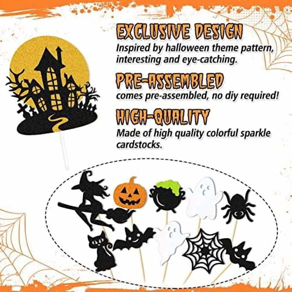Halloween Cake Decoration Halloween Cupcake Topper Ghost Witch Pumpkin Bat Spider Haunt House Theme Cake Decoration for Horror Party Supplies